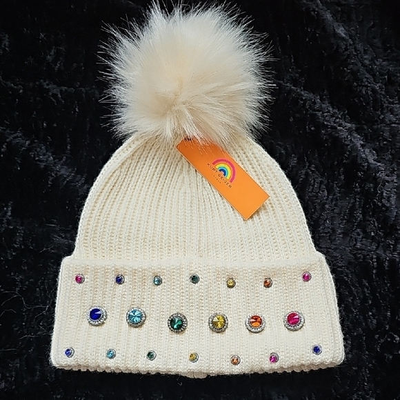 Kurt Geiger Cream Knit Beanie with Rhinestone Accents NWT - Picture 1 of 8